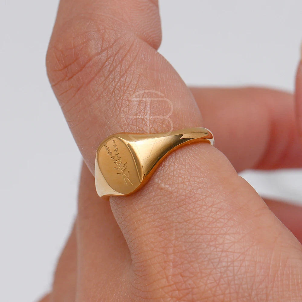 Anillo flor silvestre grabado lavanda