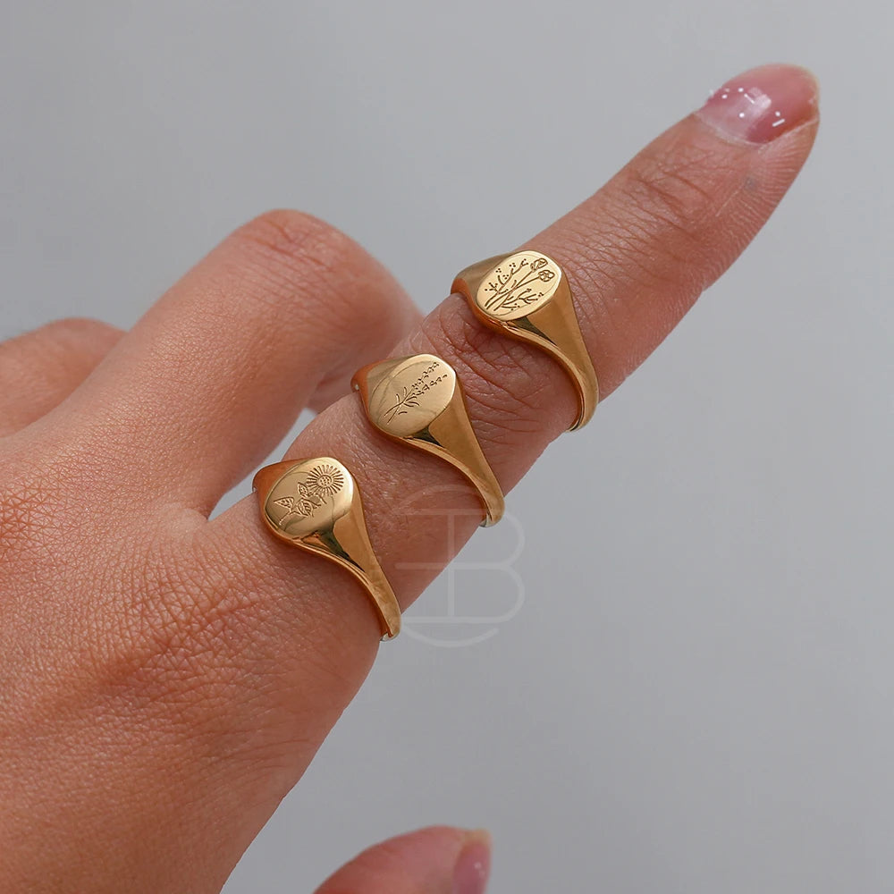 Anillo flor silvestre grabado