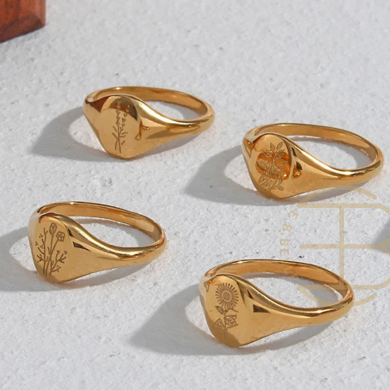 Anillo flor silvestre grabado girasol
