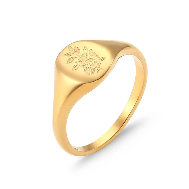 Anillo flor silvestre grabado hoja de té