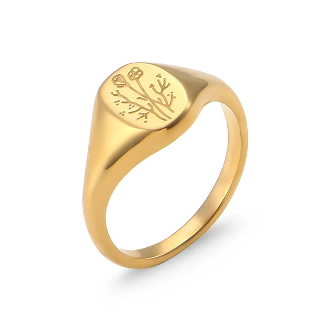 Anillo flor silvestre grabado flor silvestre
