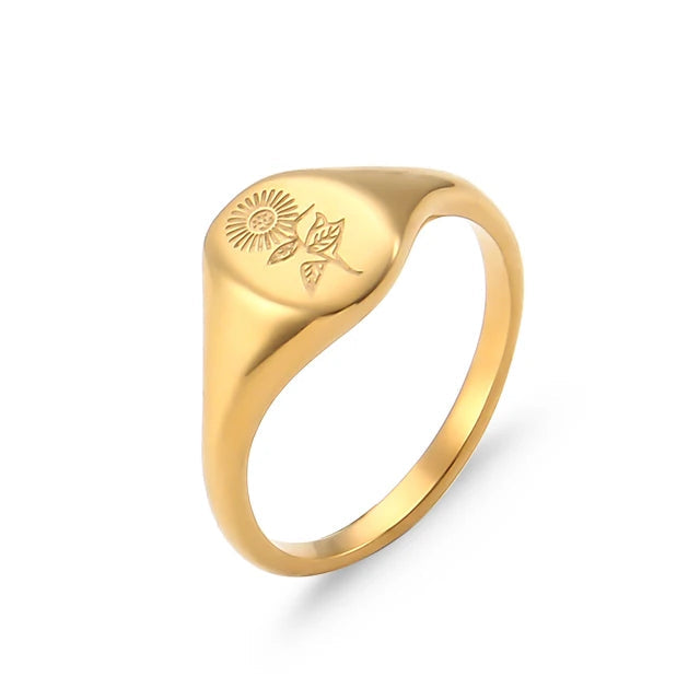 Anillo flor silvestre grabado girasol