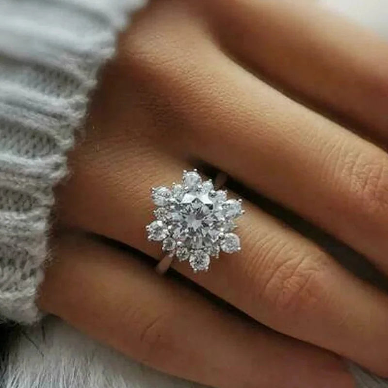 Anillo Copo de Nieve Mujer Invierno Plata Circonitas
