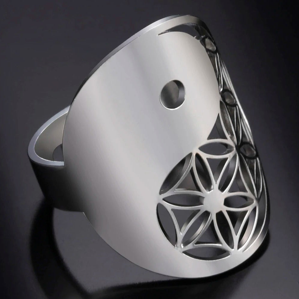 Anillo Geométrico Yin Yang plata