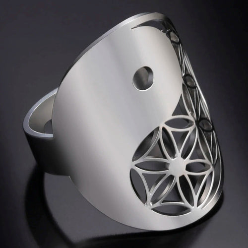 Anillo Geométrico Yin Yang plata