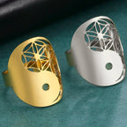 Anillo Geométrico Yin Yang oro