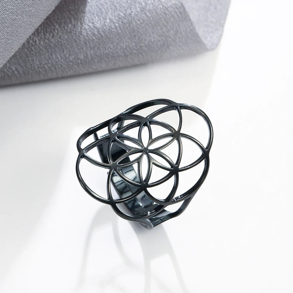 Anillo Semilla de Vida Mujer Anillo negro