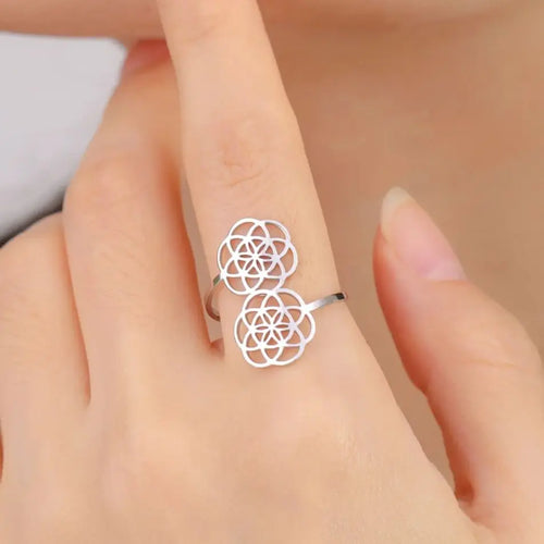 Anillo Semilla de Vida Mujer Flor Mandala plata