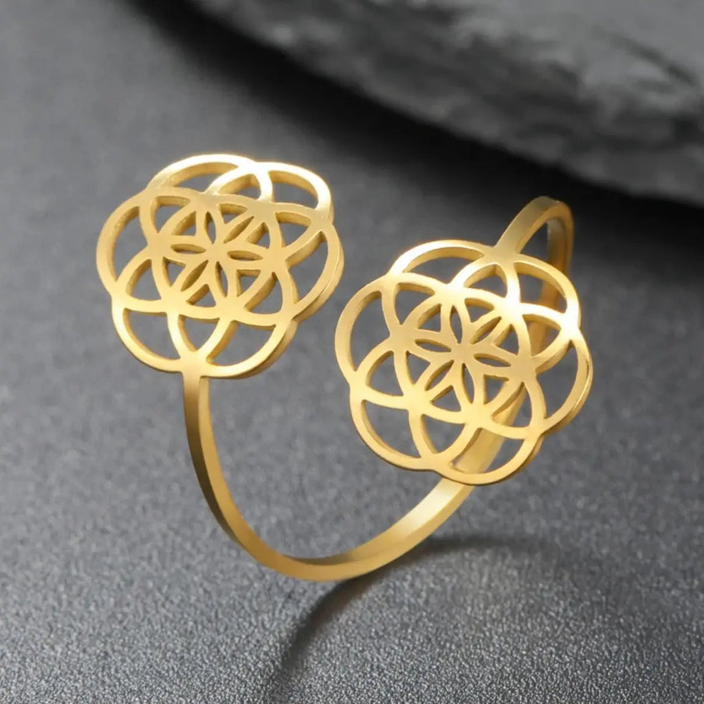 Anillo Semilla de Vida Mujer Flor Mandala oro