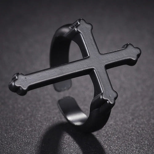 Anillo Hombre Sello Cruz Cristiana negro