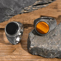 Men's textured ring and tiger's eye stone