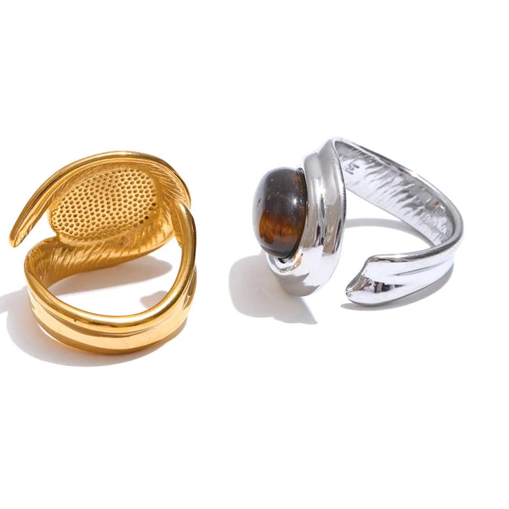 Wide adjustable ring with tiger's eye stone