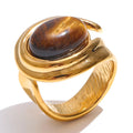 Wide adjustable ring with gold tiger's eye stone