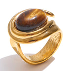 Wide adjustable ring with gold tiger's eye stone