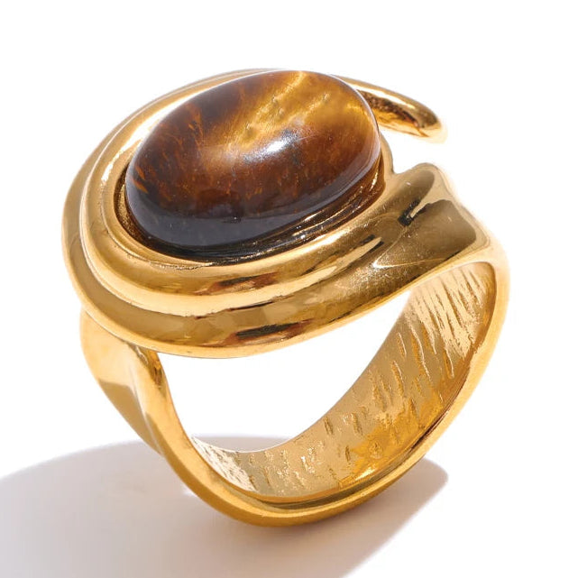 Wide adjustable ring with gold tiger's eye stone