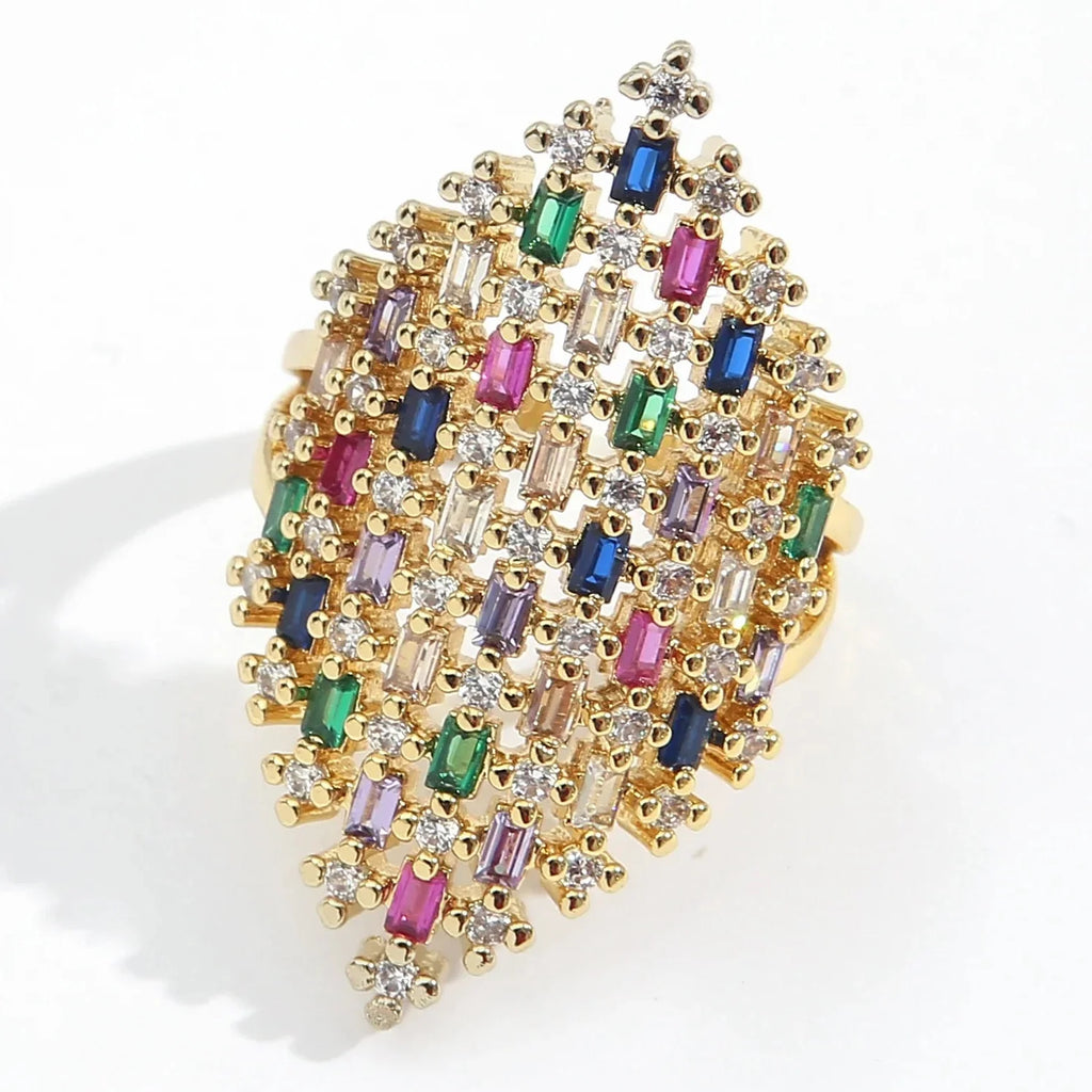 Anillo ancho arcoíris mujer plata