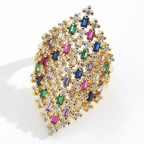 Anillo ancho arcoíris mujer plata