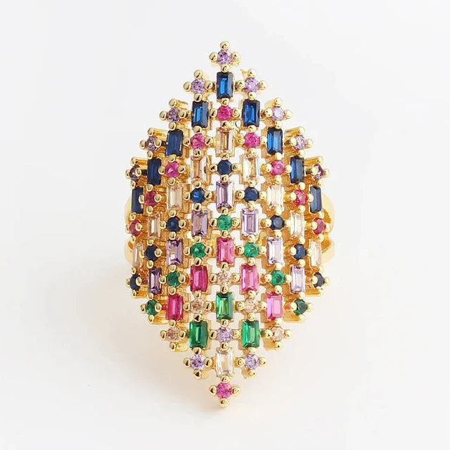 Anillo ancho arcoíris mujer oro