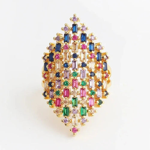 Anillo ancho arcoíris mujer oro