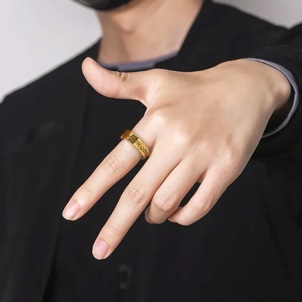 Anillo ancho con letras en hebreo judío oro