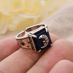 Anillo ancho de media luna esculpido de estilo místico