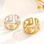 Anillo ancho efecto celeste sol y luna oro