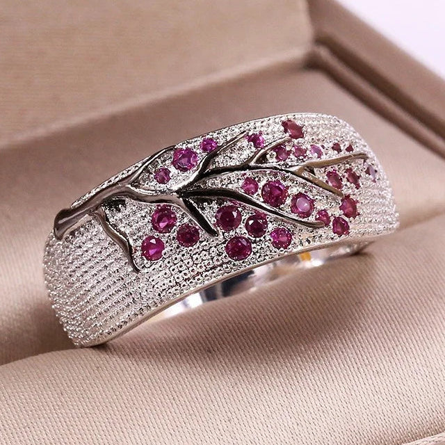 Anillo ancho pavé de cristales árbol de la vida