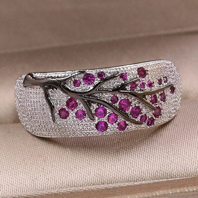 Anillo ancho pavé de cristales árbol de la vida
