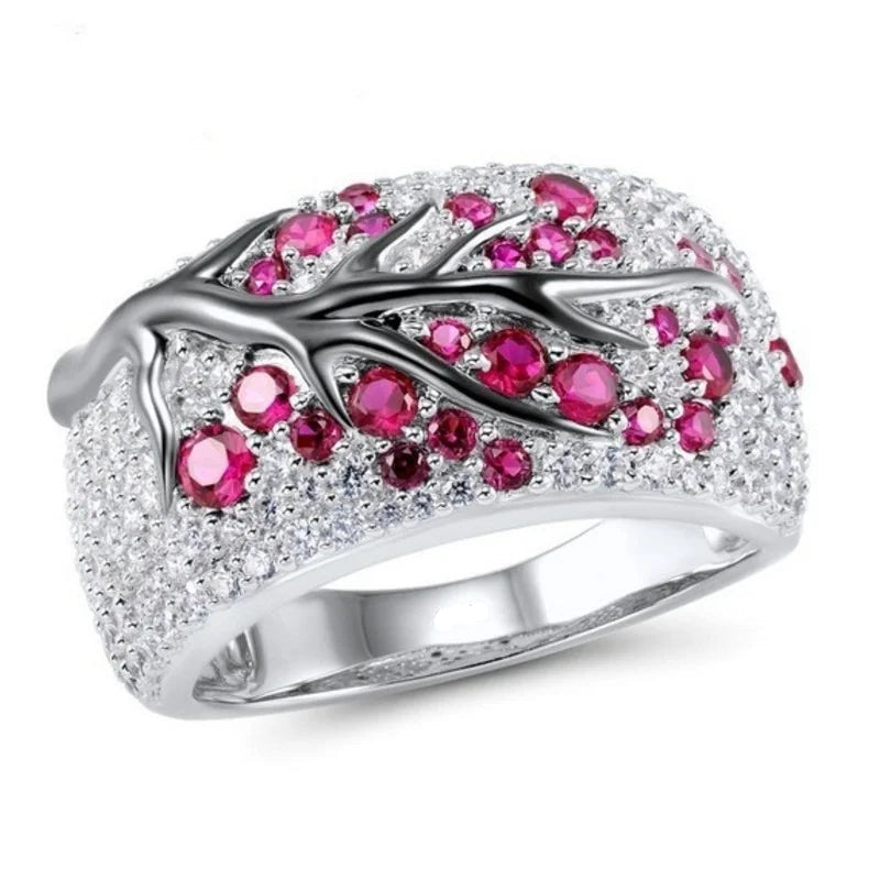 Anillo ancho pavé de cristales árbol de la vida