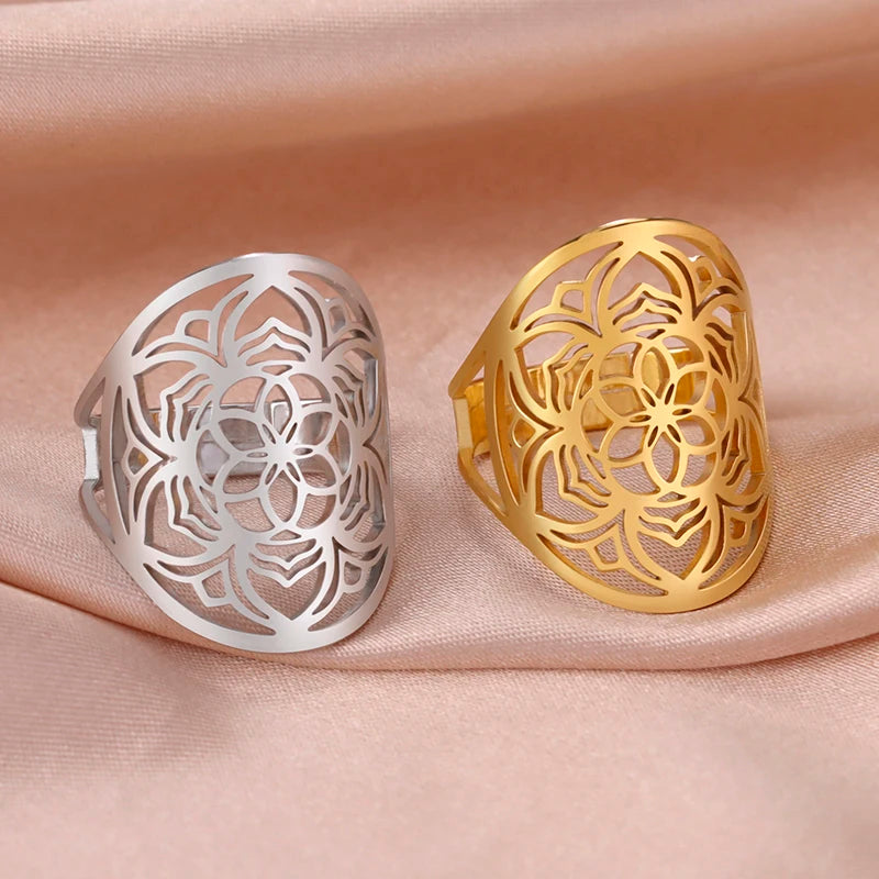 Anillo Mandala Mujer Anillo Flor oro