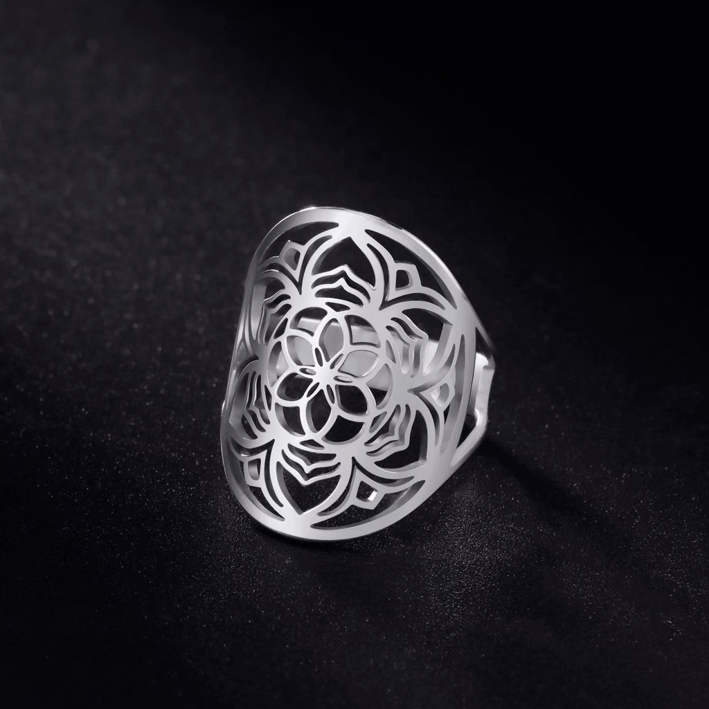 Anillo Mandala Mujer Anillo Flor plata