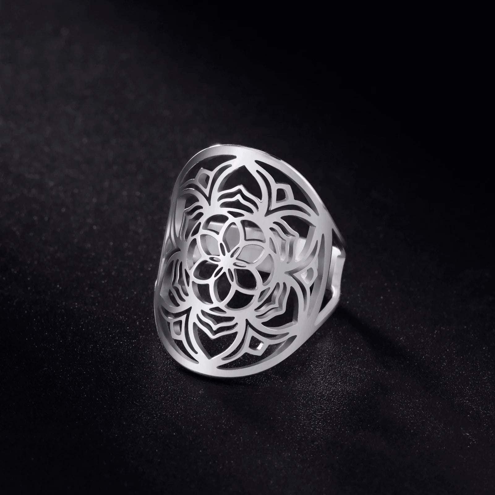 Anillo Mandala Mujer Anillo Flor plata