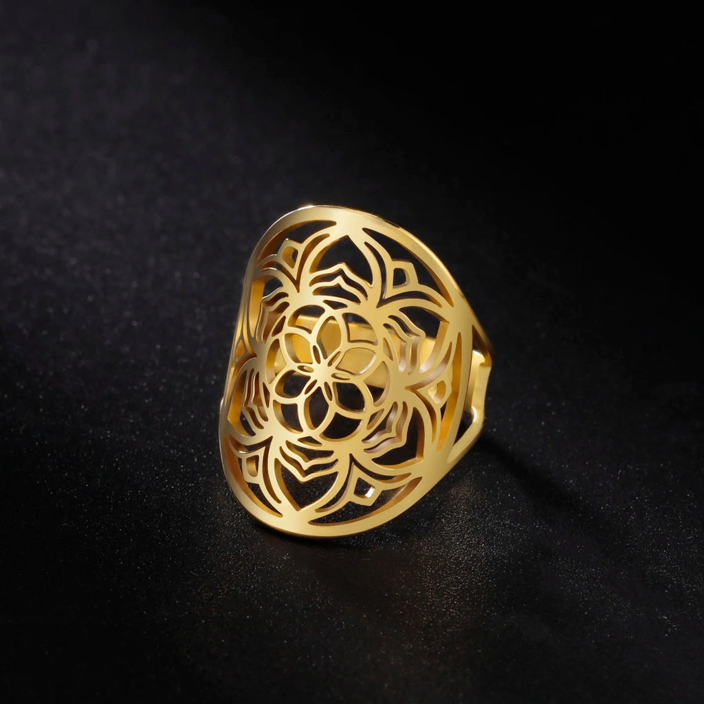 Anillo Mandala Mujer Anillo Flor oro