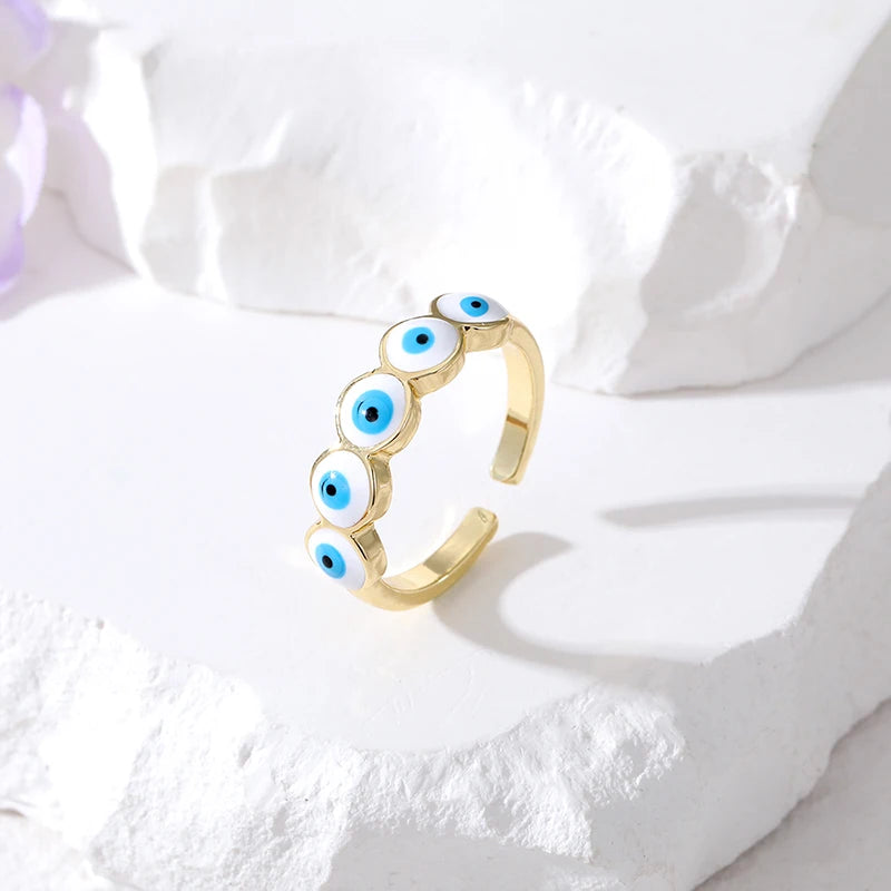 Anillo Mal de Ojo Azul Turco blanco