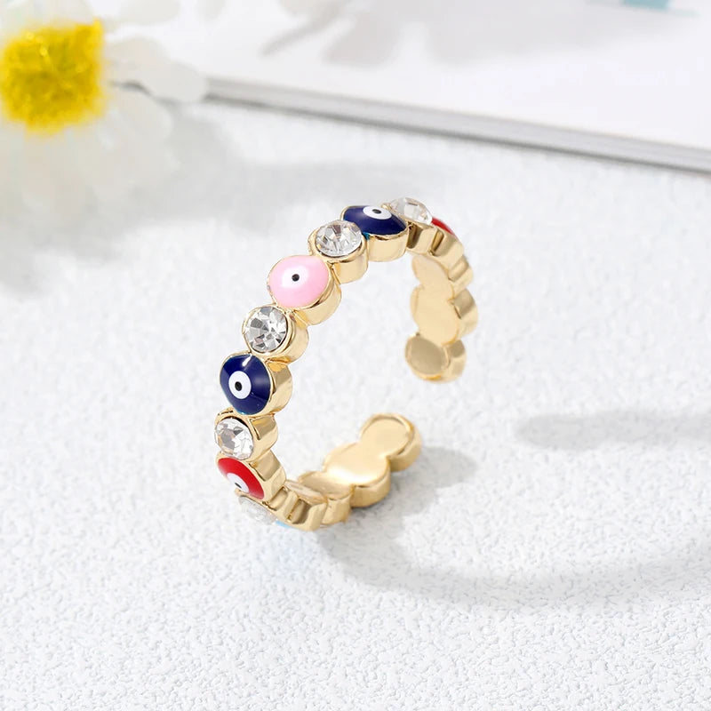 Anillo Ojo Turco Azul Estilo Bohemio multicolor