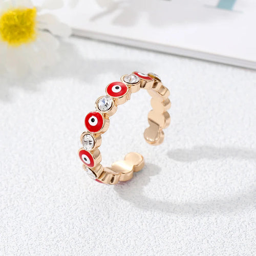 Anillo Ojo Turco Azul Mal de Ojo Estilo Bohemio rojo