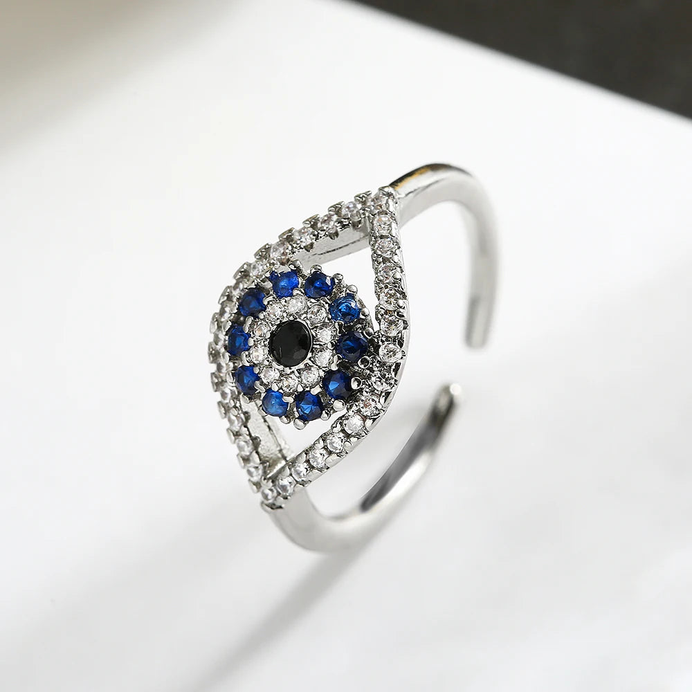 Anillo Ojo Turco Azul Maligno Circonio plata