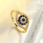 Anillo Ojo Turco Azul Maligno Circonio oro