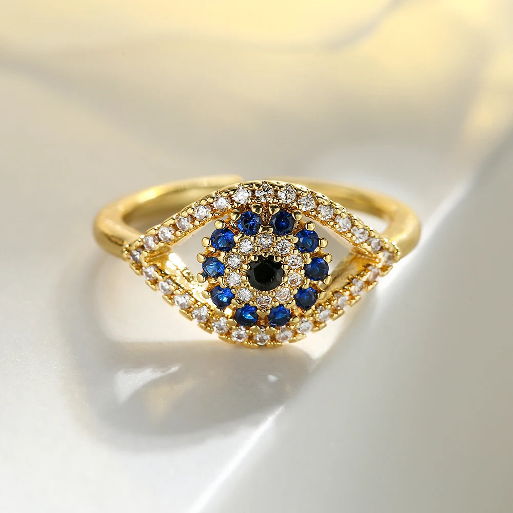 Anillo Ojo Turco Azul Maligno Circonio oro