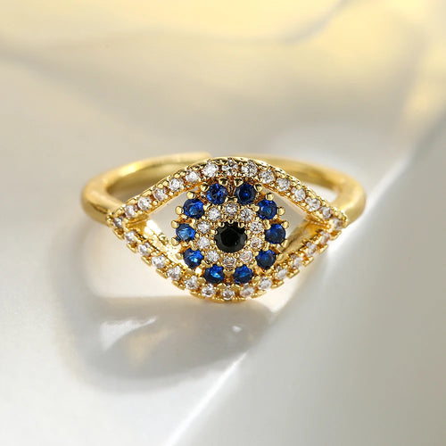 Anillo Ojo Turco Azul Zirconia oro