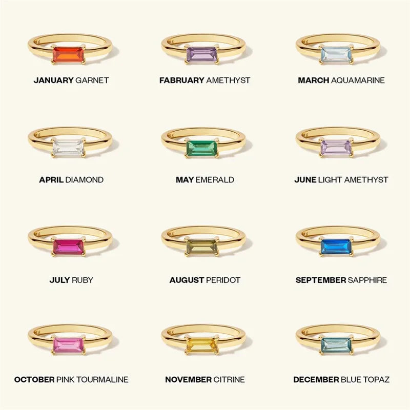 Anillo minimalista con piedra de nacimiento rectangular para mujer