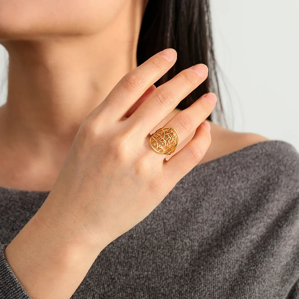 Anillo mixto con grabado en hebreo judío oro