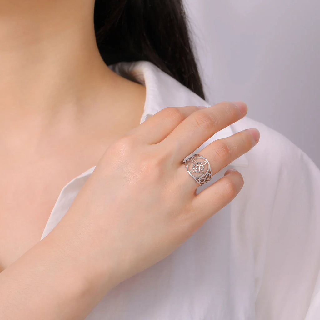 Anillo Nudo de Bruja Mujer Protección Anillo Wicca plata