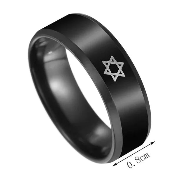 Anillo negro con la <span data-glossary-id="etoile-de-david">estrella de David</span>, símbolo judío