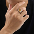 Square ring with tiger's eye stone in silver