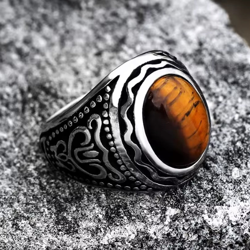 Anillo Ojo de Tigre Hombre Decorado 