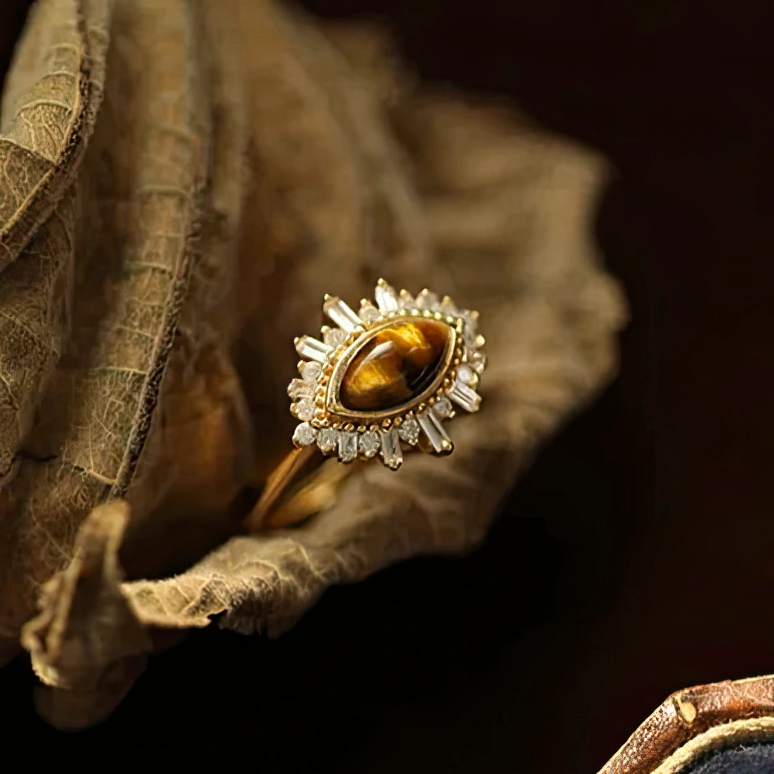 Anillo Ojo de Tigre Mujer Oro