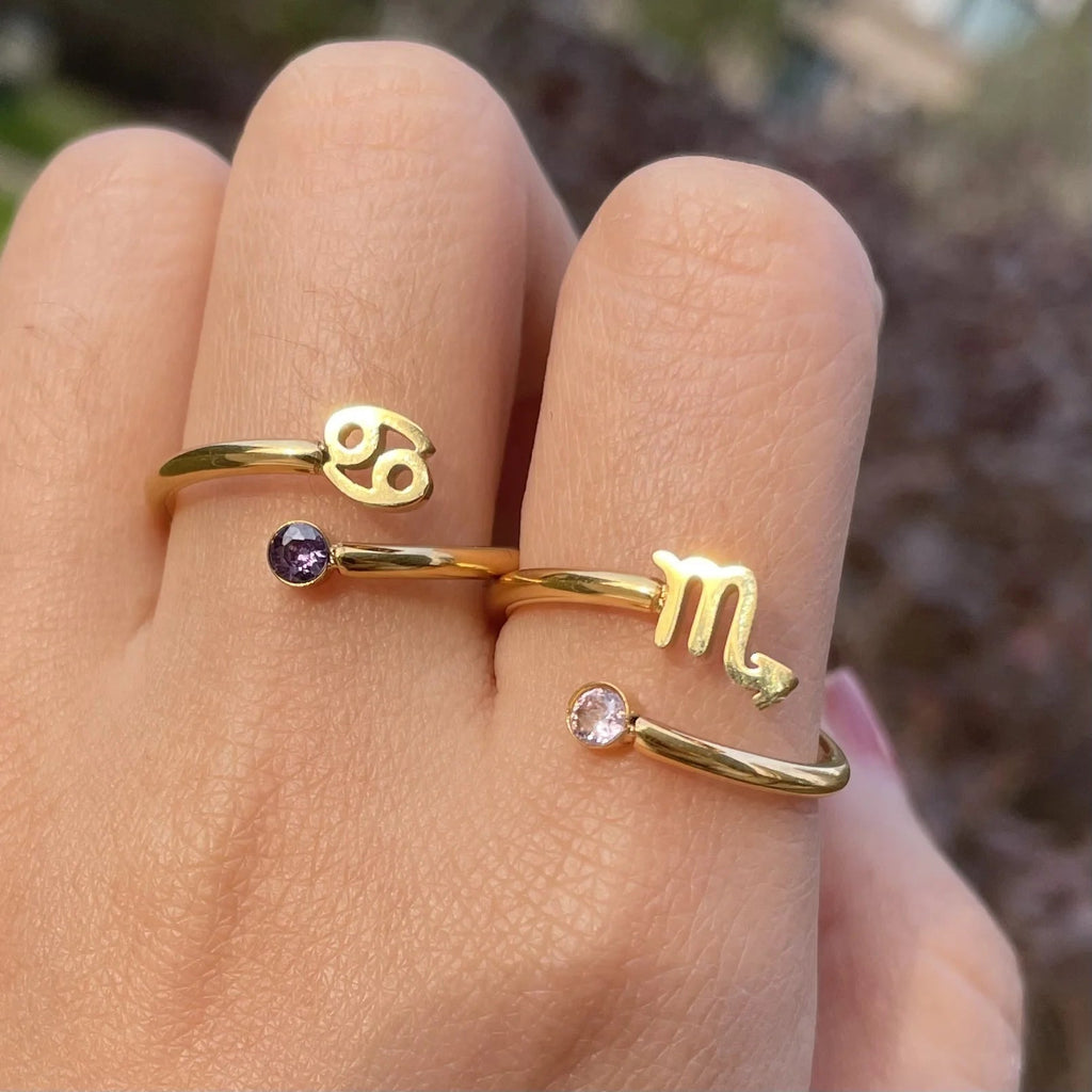Anillo de Oro Signo del Zodiaco 12 Constelaciones cáncer
