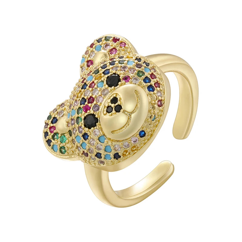 Anillo Oso Piedra Oro Y Multicolor