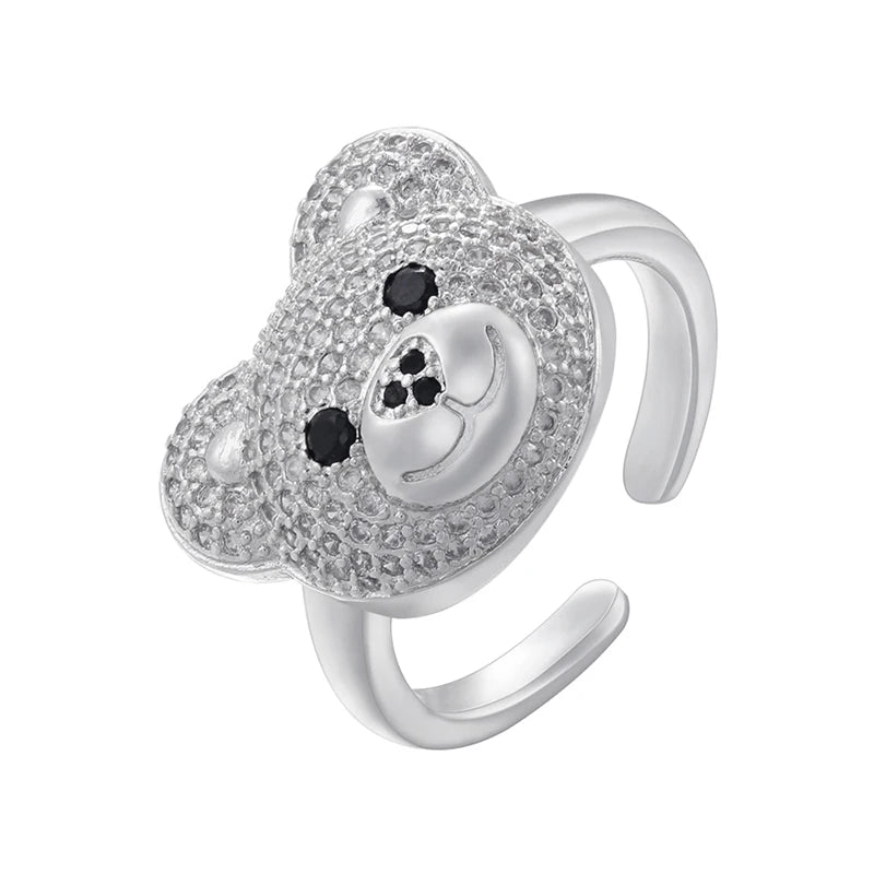 Anillo Oso Piedra Plata Y Blanco